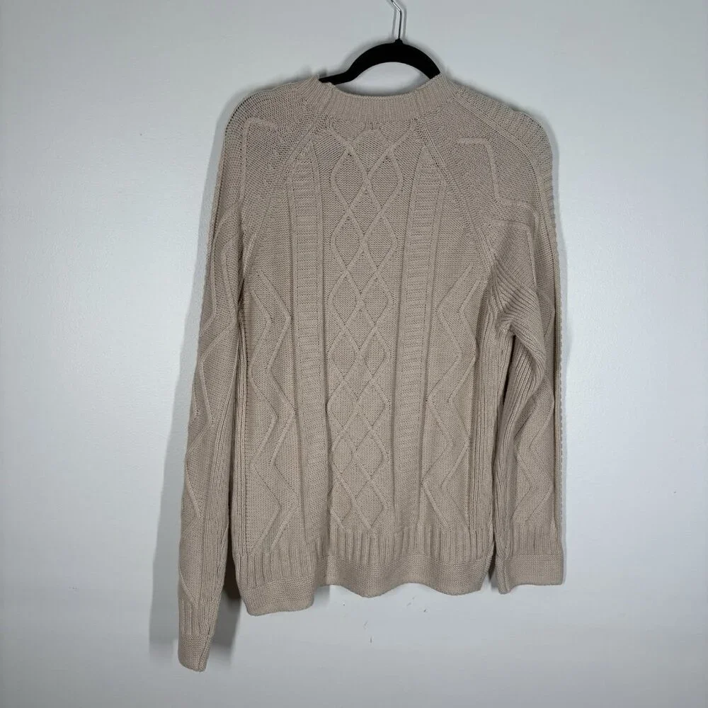 Hunter Boot LTD Men SZ M Cream Cable Knit Crew Neck Wool Bl Pullover Sweater NWT